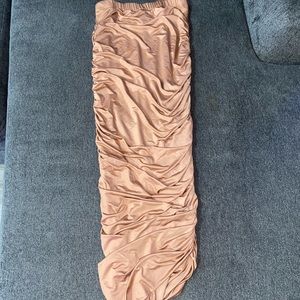 Beige silk fitted asymmetrical skirt